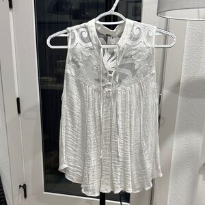 Free People Ivory Embroidered Sleeveless Top